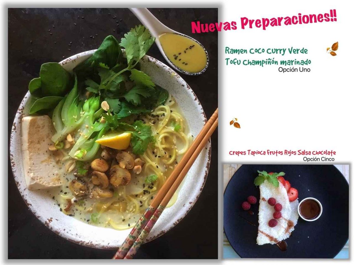 Super Bowl Ramen de Coco y Curry Verde, champiñones y tofu marinado